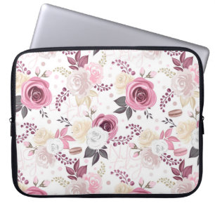 Elegante Roze en Crème Rozen Laptop Sleeve