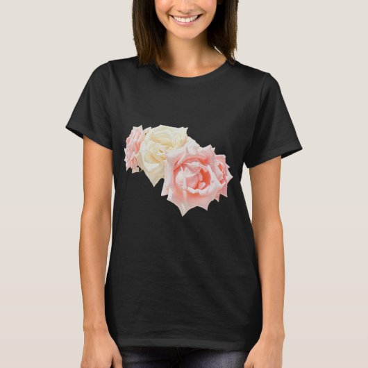 Elegante Roze en Crème Rozenboeket Dames Basic T-shirt (Voorkant)