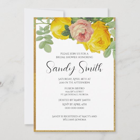 Elegante Roze en Gele Rozen Bruidsdouche  Kaart (Voorkant)