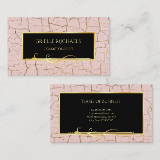 Elegante Roze en Goud Crackle Paint Cosmetologist Visitekaartje (Voorkant / Achterkant)