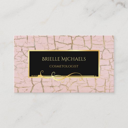 Elegante Roze en Goud Crackle Paint Cosmetologist Visitekaartje (Voorkant)