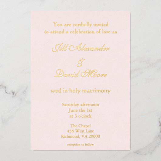 Elegante Roze en Goud Folie Uitnodiging (Voorkant)