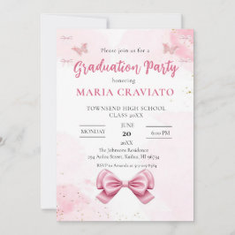 Elegante roze en gouden afstudeerfeest uitnodiging