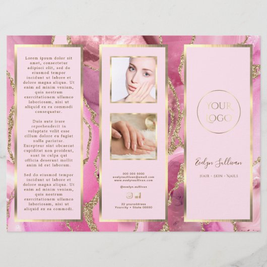 Elegante roze en gouden agaat brochure (Voorkant)
