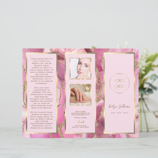 Elegante roze en gouden agaat brochure (Staand voorkant)