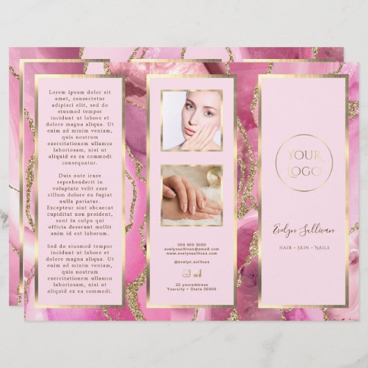Elegante roze en gouden agaat brochure (Voorkant / Achterkant)