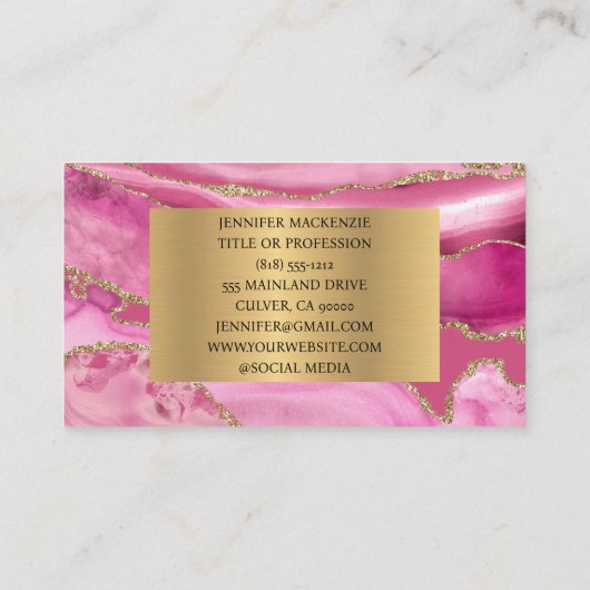 Elegante Roze en Gouden Agaat Luxe Visitekaartje (Achterkant)