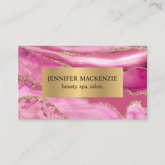 Elegante Roze en Gouden Agaat Luxe Visitekaartje (Voorkant)