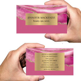 Elegante Roze en Gouden Agaat Luxe Visitekaartje