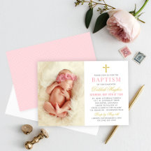 Elegante Roze en Gouden Baby Meisje Foto Doop