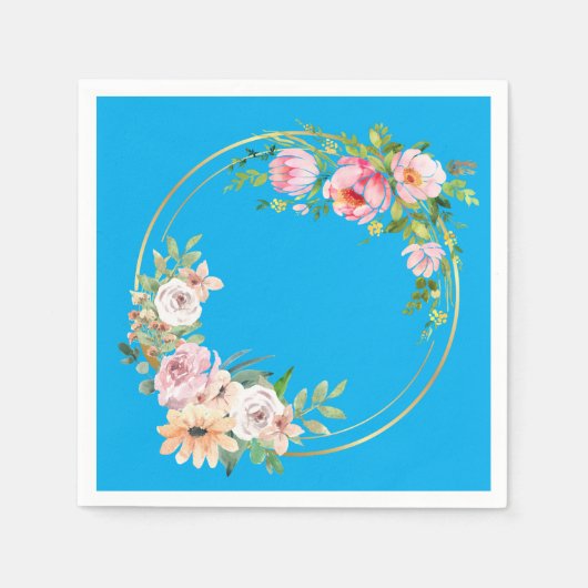 Elegante roze en gouden bloem krans papier servet  (Voorkant)