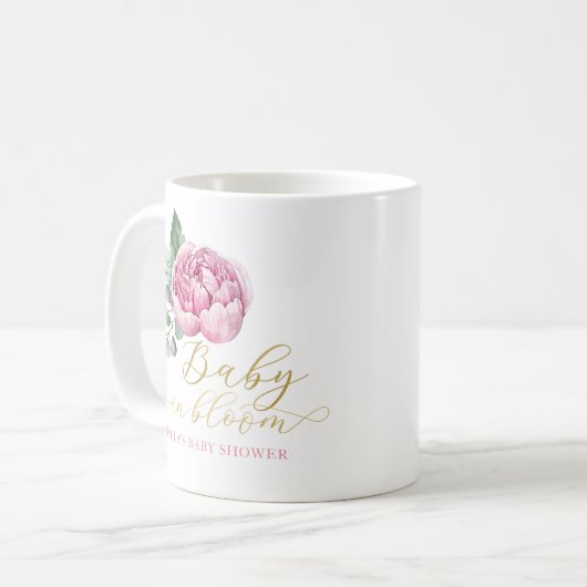 Elegante Roze en Gouden Bloemen Baby in Bloomdouch Koffiemok (Voorkant links)