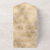 Elegante Roze en Gouden Bloemen Kant Bruiloft All In One Uitnodiging (Buitenkant)