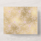 Elegante Roze en Gouden Bloemen Kant Bruiloft All In One Uitnodiging (Achterkant)