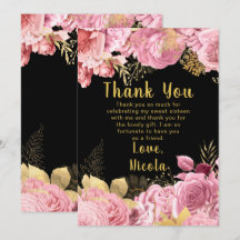 Elegante Roze en Gouden Bloemen Sweet Sixteen