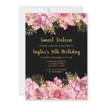 Elegante Roze en Gouden Bloemen Sweet Sixteen