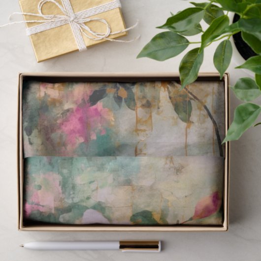 Elegante roze en gouden bloemen tissuepapier (Geschenk)