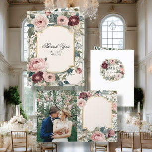 Elegante roze en gouden bloemen Victoriaans bruilo Aankondiging