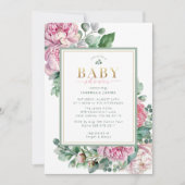 Elegante Roze en Gouden Bloemenmeisje Baby Shower  Kaart (Voorkant)