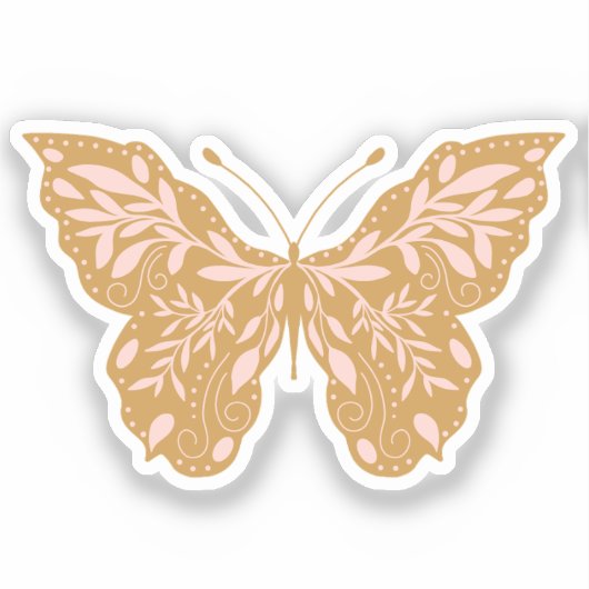 Elegante roze en gouden botanische vlinder sticker (Voorkant)