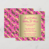 Elegante roze en gouden bruiloft kaart (Voorkant / Achterkant)