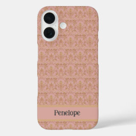 Elegante Roze en Gouden Damast iPhone / iPad hoesj iPhone 16 Hoesje