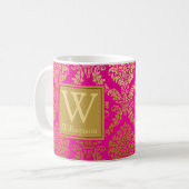 Elegante roze en gouden damast personalisatie koffiemok (Voorkant links)