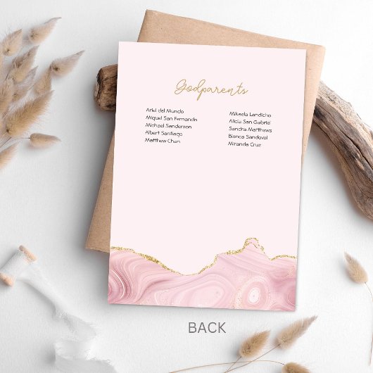 Elegante roze en gouden engel doop en doop in kaart