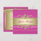 Elegante roze en gouden feestuitnodigingen kaart (Voorkant / Achterkant)
