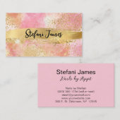 Elegante roze en gouden folie Luipaard Brush Strok Visitekaartje (Voorkant / Achterkant)