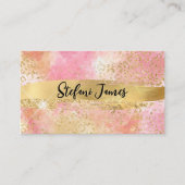 Elegante roze en gouden folie Luipaard Brush Strok Visitekaartje (Voorkant)