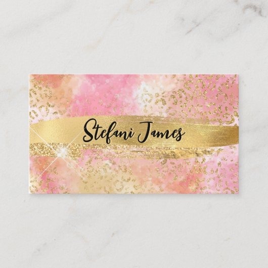 Elegante roze en gouden folie Luipaard Brush Strok Visitekaartje (Voorkant)