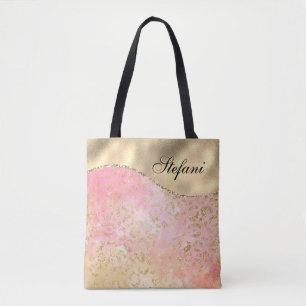Elegante Roze en Gouden Folie Luipaard Gepersonali Tote Bag