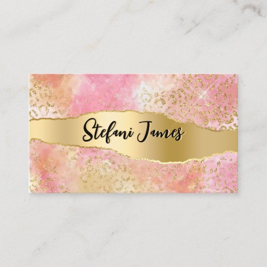 Elegante Roze en Gouden Folie Luipaard Visitekaartje (Voorkant)