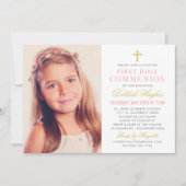 Elegante roze en gouden foto van Eerste Communie m Kaart (Voorkant)