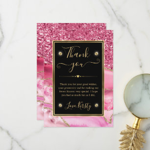 Elegante Roze en Gouden Glitter Agate Sweet 16 Bedankkaart