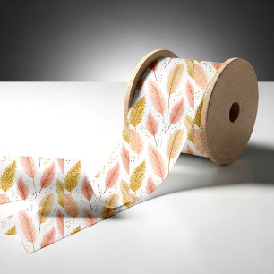 Elegante Roze en Gouden Glitter Pampagras Satijnen Lint