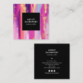 Elegante roze en gouden glitter penseelstreken mak vierkante visitekaartje (Voorkant / Achterkant)