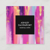 Elegante roze en gouden glitter penseelstreken mak vierkante visitekaartje (Voorkant)