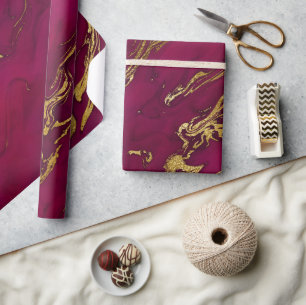 Elegante Roze en Gouden Herfst Marble Steen Cadeaupapier