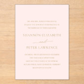 Elegante roze en gouden klassieke bruiloft acryl uitnodigingen (Voorkant)