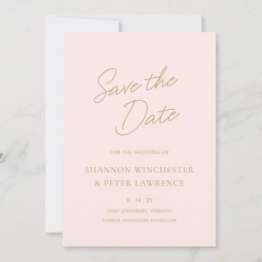 Elegante roze en gouden klassieke bruiloft save the date (Voorkant)