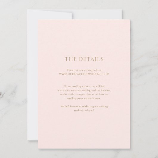Elegante roze en gouden klassieke bruiloft save the date (Achterkant)