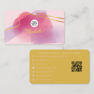 Elegante Roze en Gouden Kwaststreken Visitekaartje
