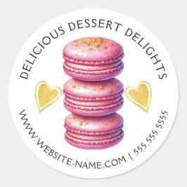Elegante roze en gouden macaron bakken ronde sticker