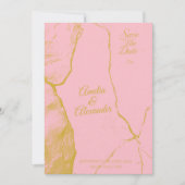 Elegante roze en gouden marmeren save-the-datekaar kaart (Voorkant)