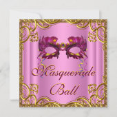 Elegante roze en gouden maskerade partij kaart (Voorkant)