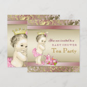 Elegante roze en gouden meisjes Tea Party Baby sho Kaart (Voorkant / Achterkant)