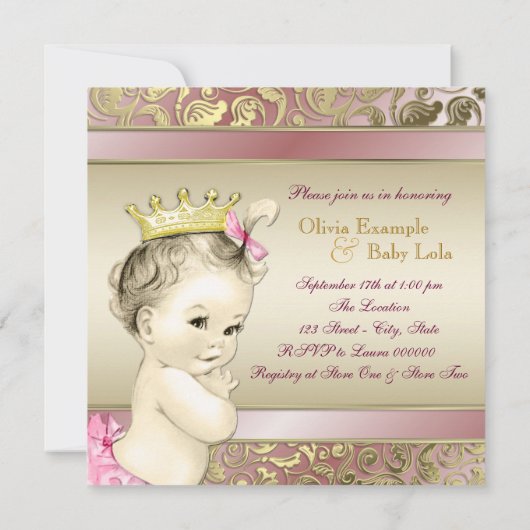 Elegante roze en gouden meisjes Tea Party Baby sho Kaart (Achterkant)