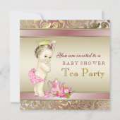 Elegante roze en gouden meisjes Tea Party Baby sho Kaart (Voorkant)